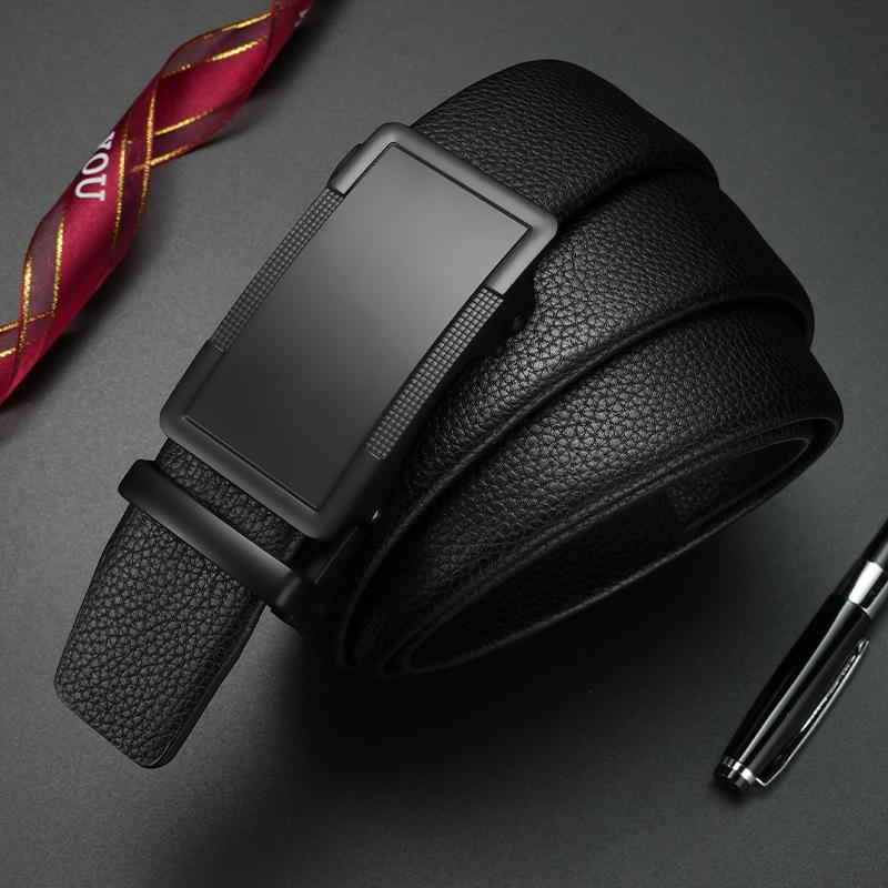 New Men'S Belt Cowhide Automatic Buckle Business Simple Versatile Trendy Belt Middle-Aged And Young Leather Belt Men