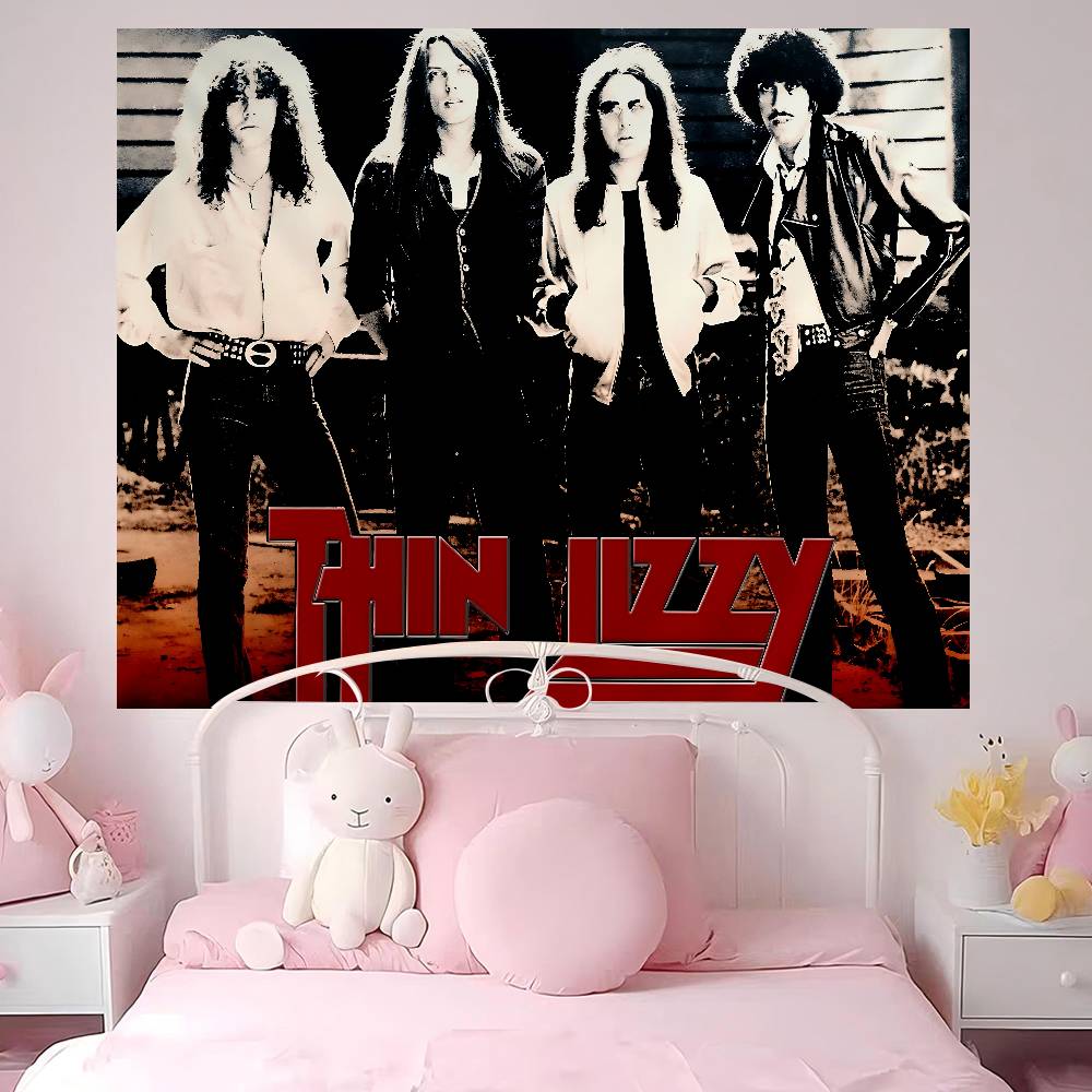 Rock Band TThin LizzyS Anime Tapestry Hippie Flower Wall Carpets Dorm Decor Cheap Hippie Wall Hanging