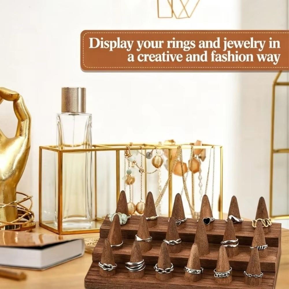 2/3 Tiers Wooden Finger Ring Display Stand 12 /18 Fingers Wooden Display Ring Cone  Dressing Table