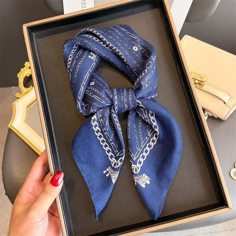Spring and Summer Versatile Herringbone Pattern Cotton and Linen Small Square Scarf Silk Scarf Imitation Velvet Headscarf Shawl Sun Protection Scarf W