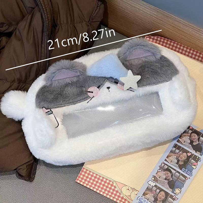 Plyšová kočka Průhledné pouzdro na tužky Velkokapacitní organizér na psací potřeby Taška na pera Mini kosmetická taštička Úložná taška na drobnosti