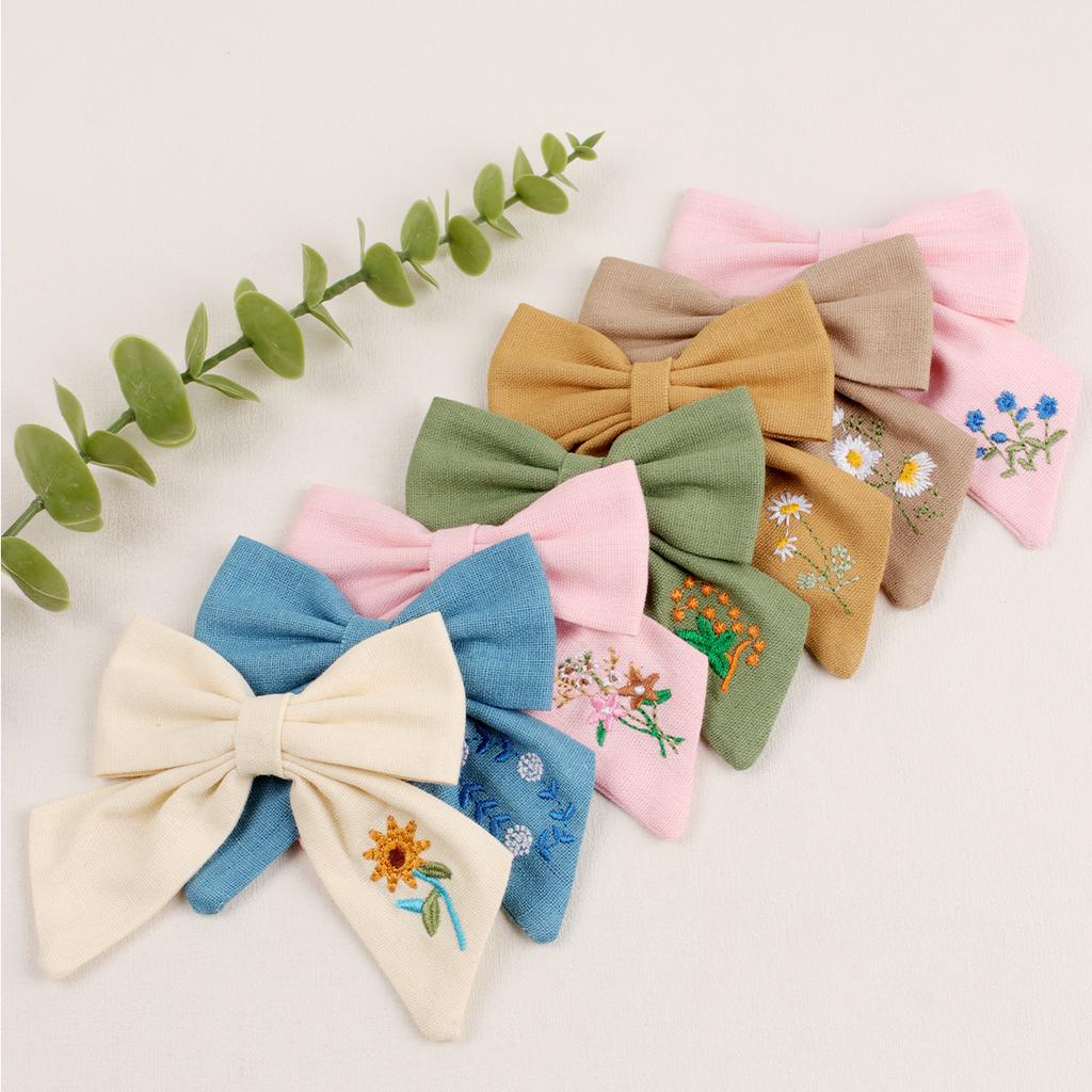 Embroidered Hair Clips Solid Flower Hairpins For Baby Girls Children Boutique Barrettes Handmade Hairgrips Kids Hair Accessories