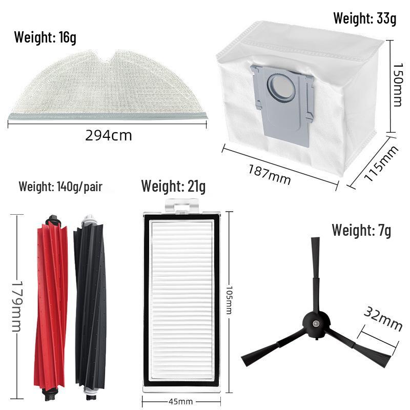 Roborock Q5 Pro Accessories: Main Brush, Filter, Side Brush, Mop for Q8 Max+ Stone Sweeping Robot.