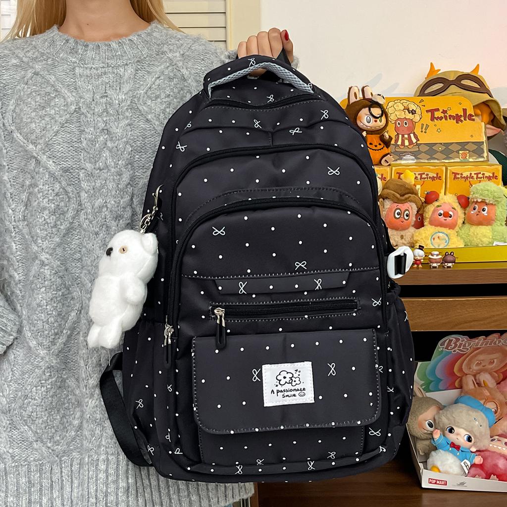 Schoolbag Wholesale Schoolbag Junior High School High School Backpack Polka Dot Bow Versatile High Value Female Student Backpack