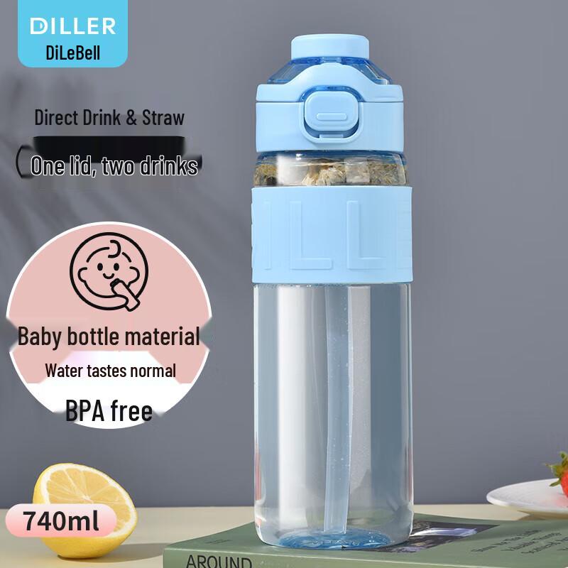 Dileber PCT Transparent Sports Water Bottle with Straw