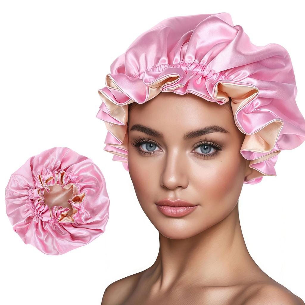 1pc Two Tone Satin Hat Silk Bonnet for Sleeping Satin Bonnets Double Layer Reversible Hair Cap Bonnet for Women Long Curly Braid