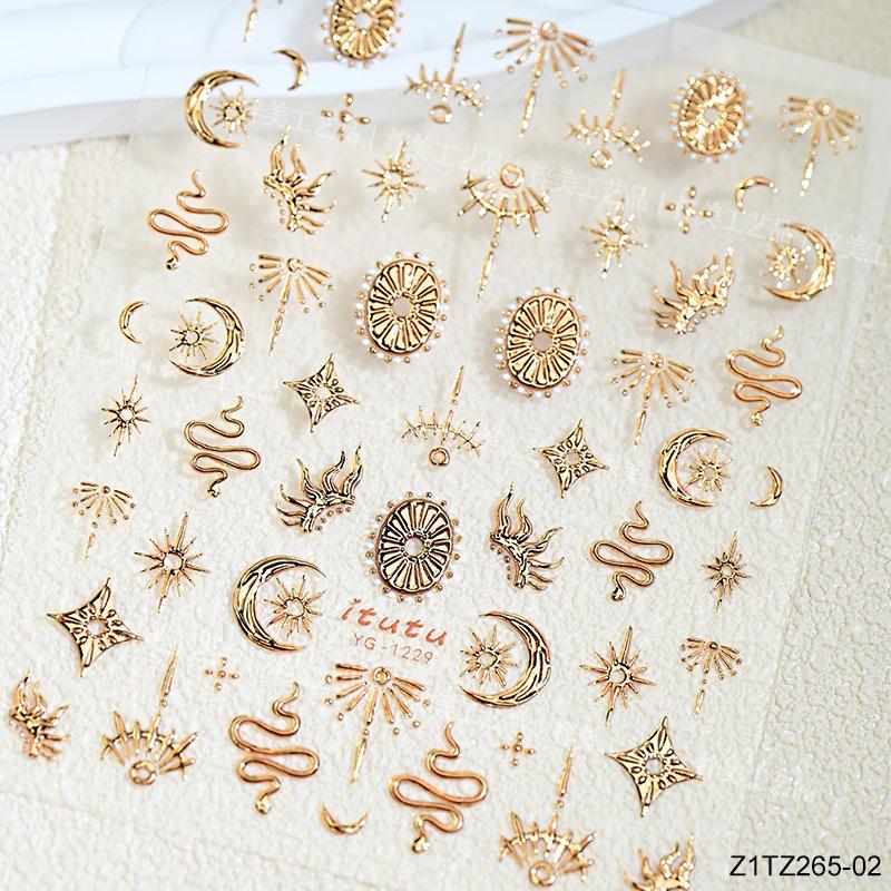 

Retro Star & Moon 5D Snake Relief Nail Stickers - Baroque Style Decorations