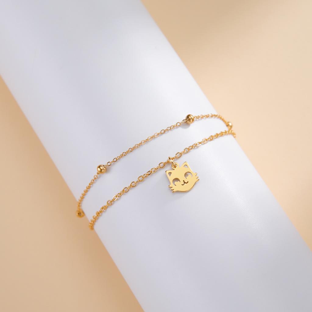 Cazador Stainless Steel Cute Cat Kitten Chain Foot Anklet Summer Beach Gold Color Bracelet on the leg for Women Jewelry Gift New