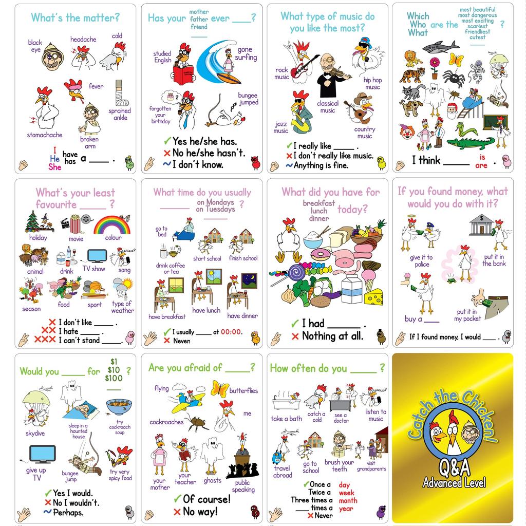 GOLD Advanced Level Catch The Chicken English Card Game Q&A