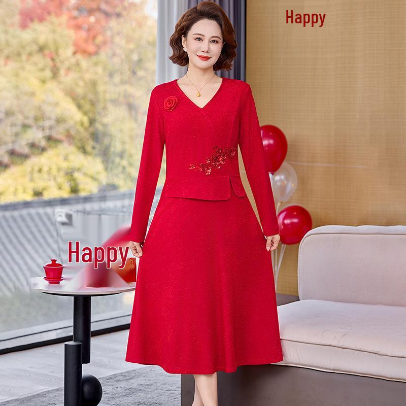 Elegant Red Wedding Banquet Mother-of-the-Bride Dress 2026