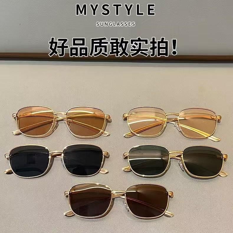 New square square round face sunglasses retro fashion driving sunshade glasses metal sunglasses women's tide