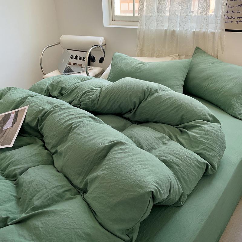 Bed Sheet Quilt Cover Nude Sleeping Pure Cotton Four-piece Set Washed Cotton Soft Bed Sheet Quilt Cover Solid Color Bedding