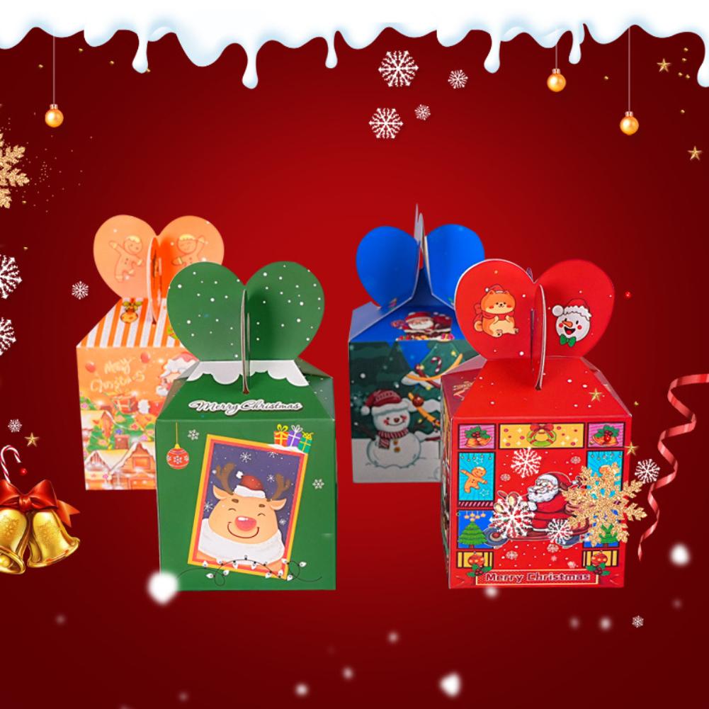 50pcs Cartoon Merry Christmas Treat Boxes For Candy Biscuit Baking Apple Paper Box Cookie Gift Packaging New Year Navidad
