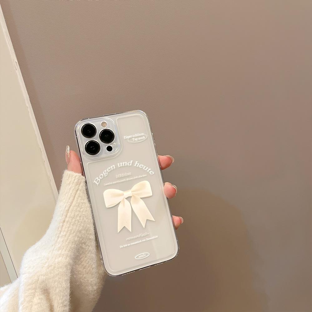 Simple White Bow Phone Case for IPhone 17 Pro Max, 16cm, Soft Case for Apple IPhone 15, 14cm, Full Coverage, High Definition, Transparent