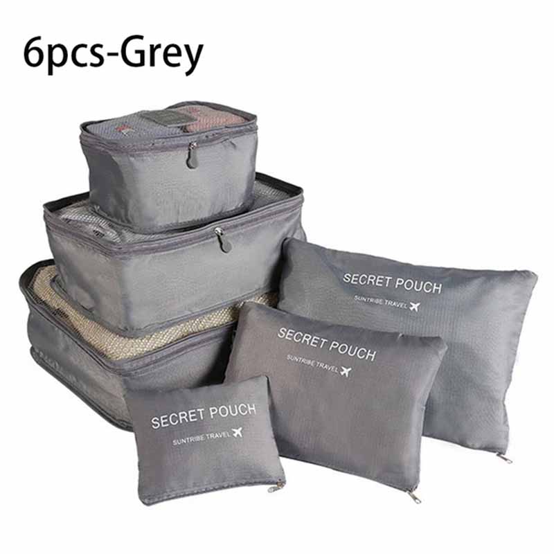 

6 шт./набор дорожных сумок для хранения большой вместимости, водонепроницаемый багаж на молнии, розовый, синий, серый - органайзер для одежды и нижнего белья серый