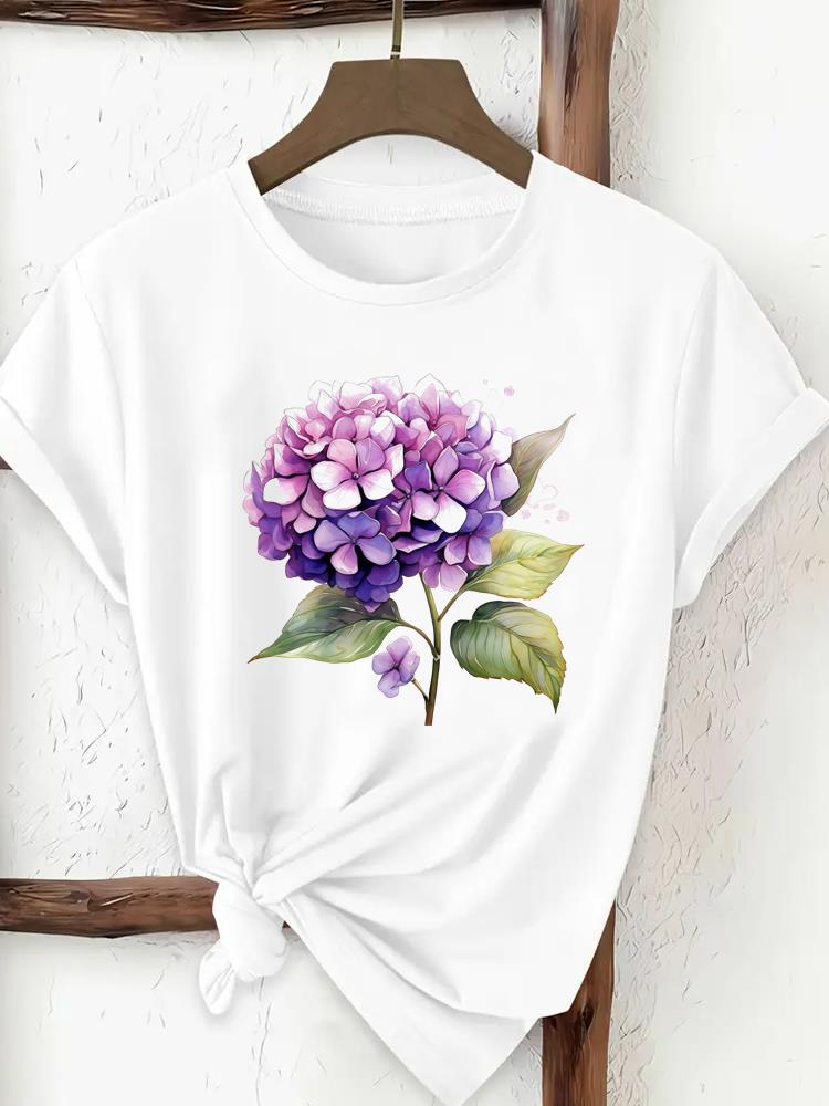 (Asian Size) Woman Top Fashion Women flower watercolor cute Clothing T Shirt Female Short Sleeve Graphic T-shirts Print Tee