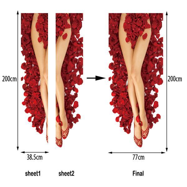 2 teile/satz 3D Rote Rose Sexy Frau Beine DIY Tür Kunst Wandbild Aufkleber Home Decor Wohnzimmer Selbst-klebe PVC Wand Aufkleber Poster