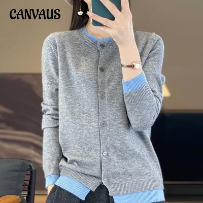 Gestrickte Strickjacke Damen Farbblock Pullover Locker Langarm Oberteil