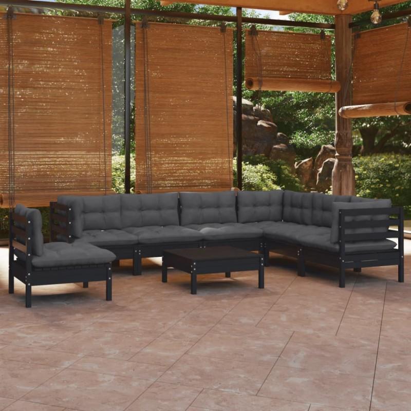 Day and Night - Day and Night Garden Furniture 8 Pieces with Black Cushions Solid Pine Wood