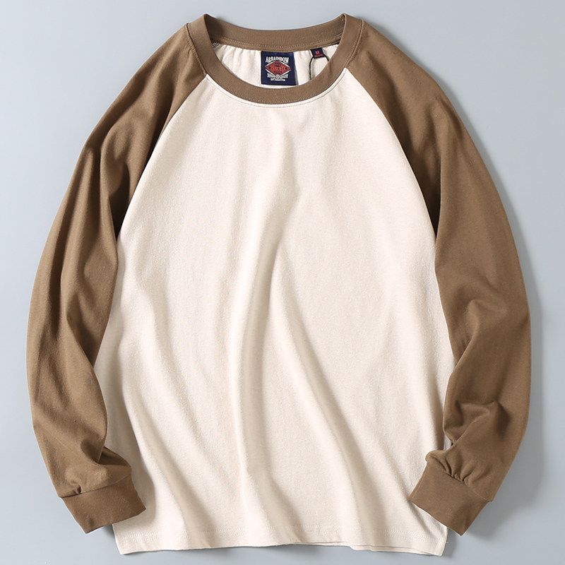 Leftover Stock Spring and Autumn American Casual Color Contrast Patchwork Raglan Sleeve Pure Cotton Comfortable Long Sleeve Bottoming T-shirt Men