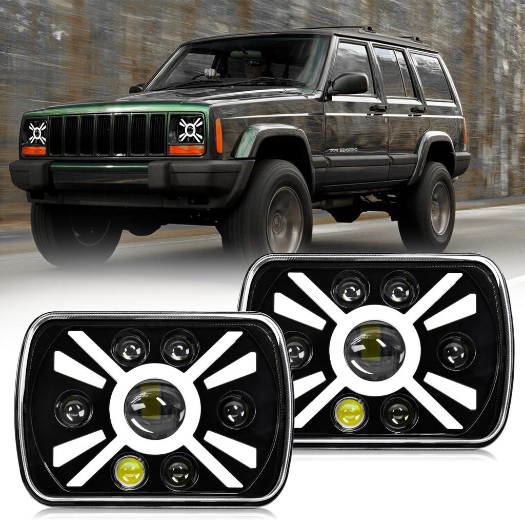 2PCS 7 Inch LED Headlights, 5x7   7x6   Rectangular LED Headlights with High Low Beam DRL Turn Signal Replacement for