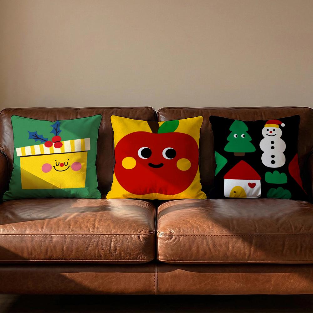 Christmas Illustrations Cushion Cover Soft Reversible Durable Pillow Cover MultiScene Use for Home Car Daily Comfort