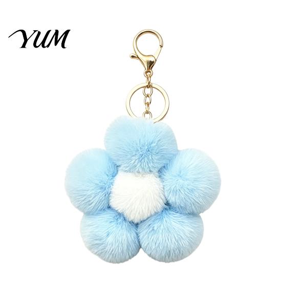 Aesthetic Handbag Pendant Plush Flower Keychain for Handbags, Five-petal Bag Charm, Women Fluffy Backpack Hanging Accessory Metal Key Chain