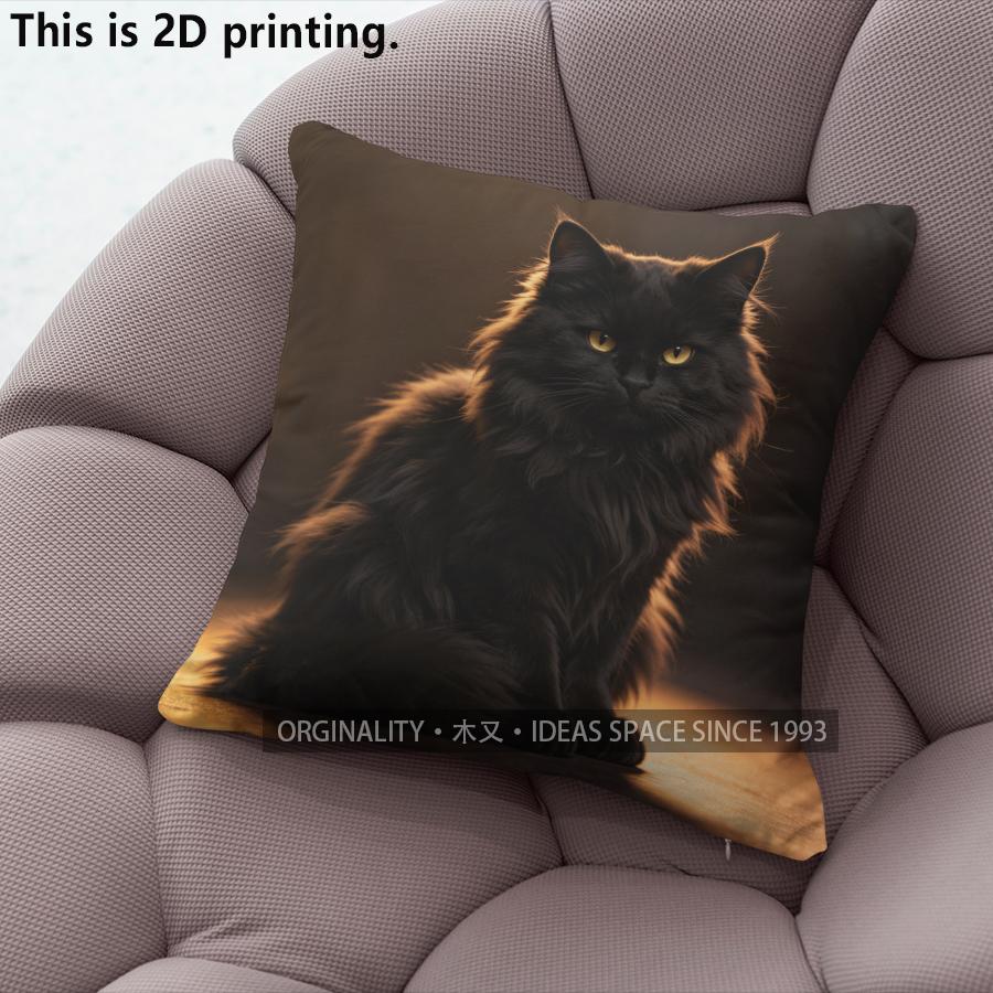 Black Fluffy Cat Throw Pillow Covers Pattern Cushion Cover Suitable For Sofa Bedroom Car Pillow Cover