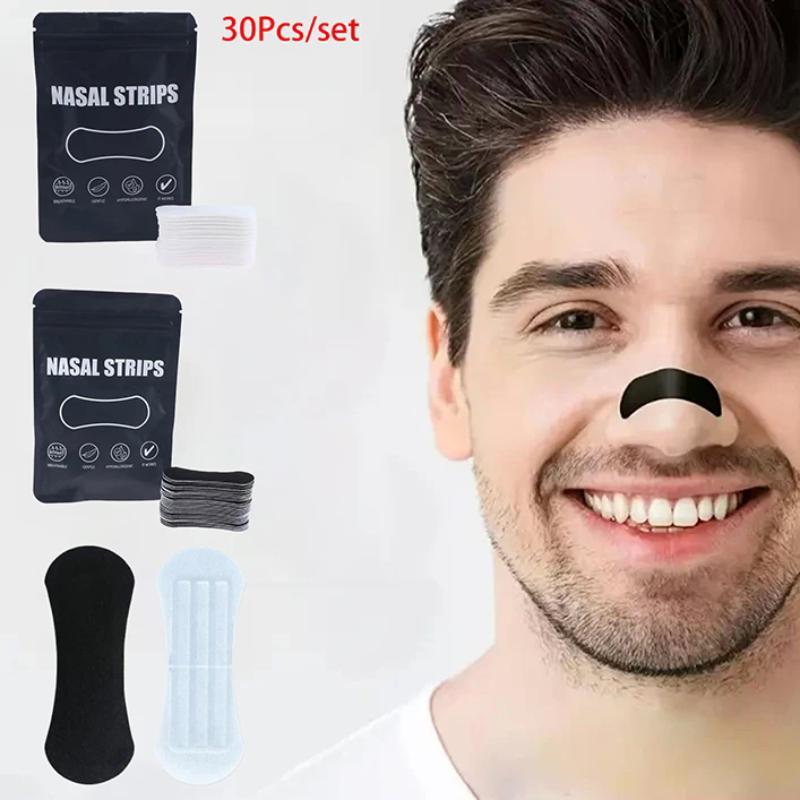 30 ks Better Breathing Nosní dýchací proužky Pro lepší spánek Proti chrápání Dobře dýchejte Nosní proužky Černé oválné nosní náplasti