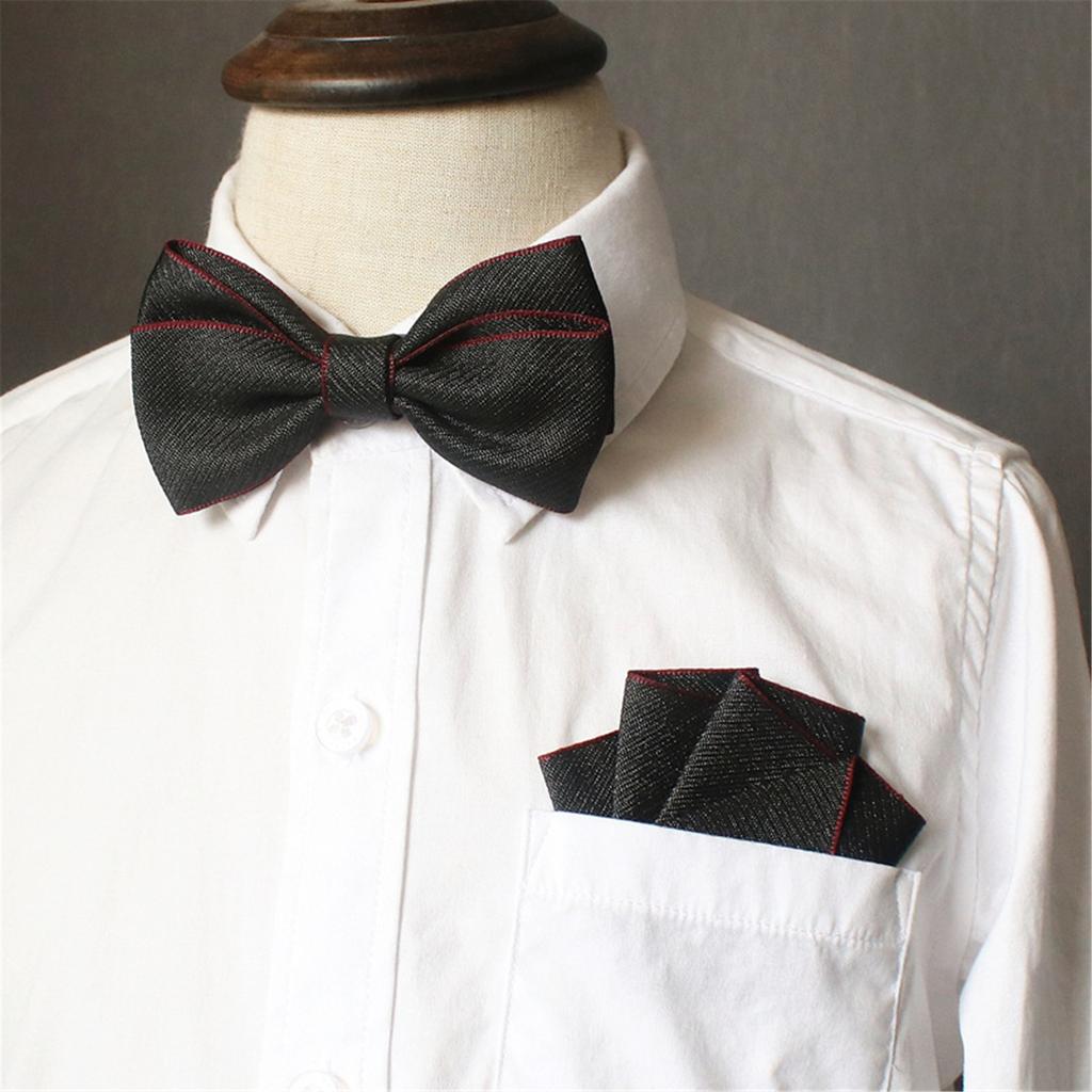 Kids Classical Adjustable Pre Tied Bowtie and Pocket Square Handkerchief Set for Boys and Girls Wedding School Ceremony