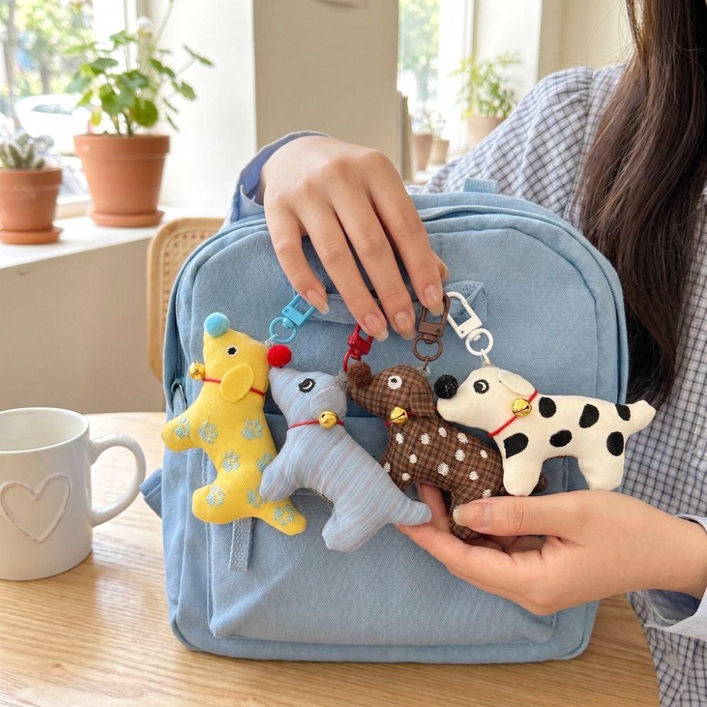 Bell Fabric Puppy Keychain Soft Bag Charm Fashione Cartoon Doll Keyring Hanging Ornaments