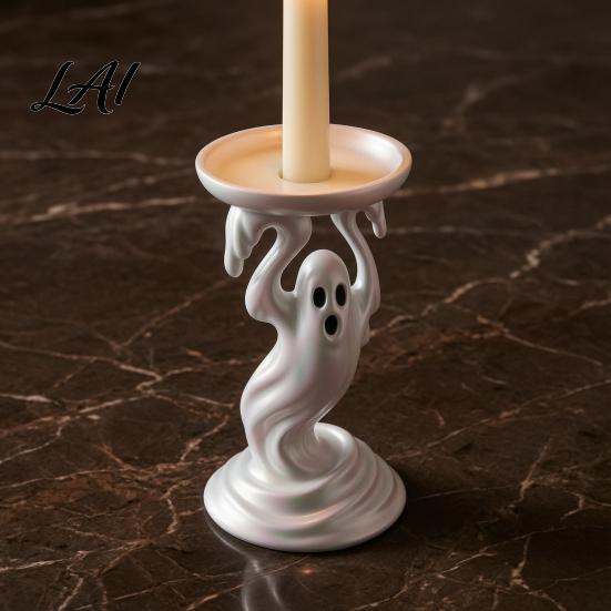 Dark Fairy Tale Style Decor Cute Ghost Candle Holder Iridescent Resin Spooky Pedestal for Tealight Stand Taper Candles Gothic Candlestick Home Table