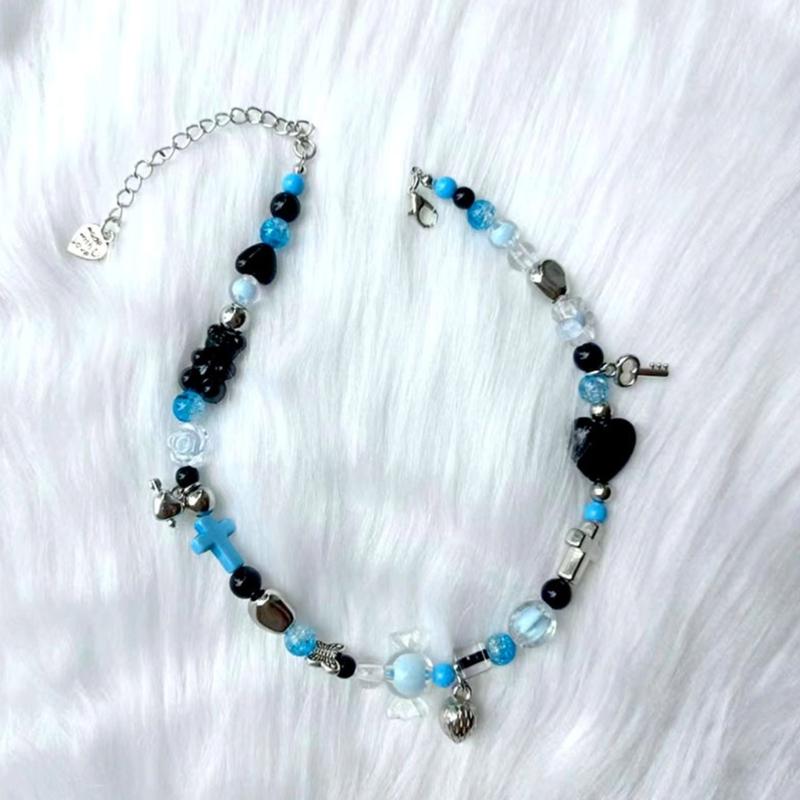 Handmade Heart Choker Delicate Beads Necklace Acrylic Alloy Material Bead Choker Necklace Perfect Gift for Trendy Girls
