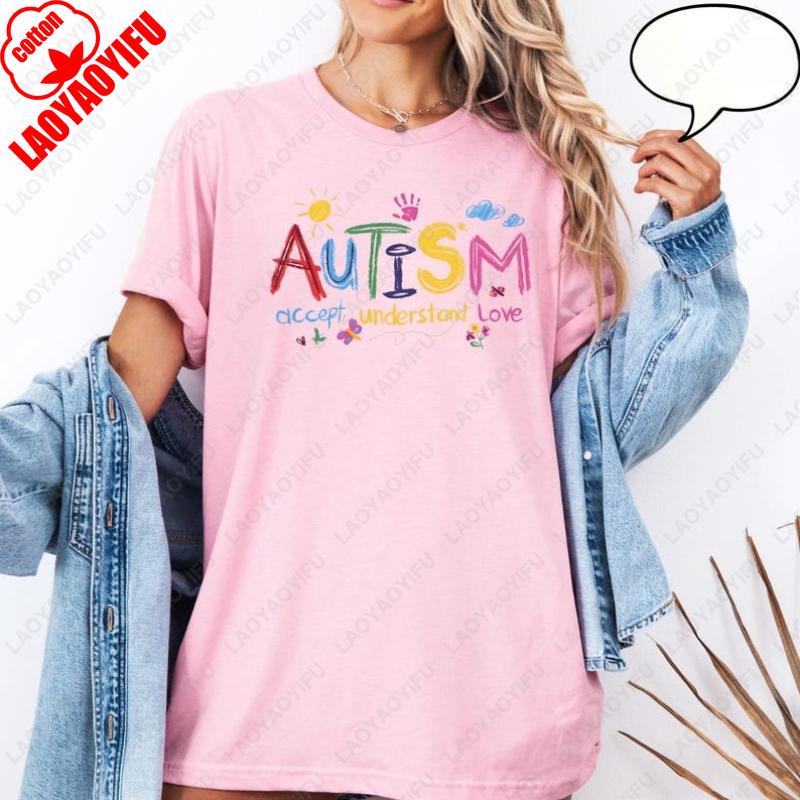 Autism Awareness Month Support Teacher Tshirt Cute Funny Summer Regular Short Sleeve Men Women High Quality Cotton Camisetas Tee