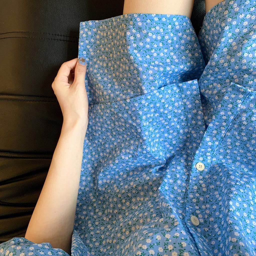Lace pastoral blue floral pajamas women's summer short-sleeved shorts cardigan set can be worn outside loungewear