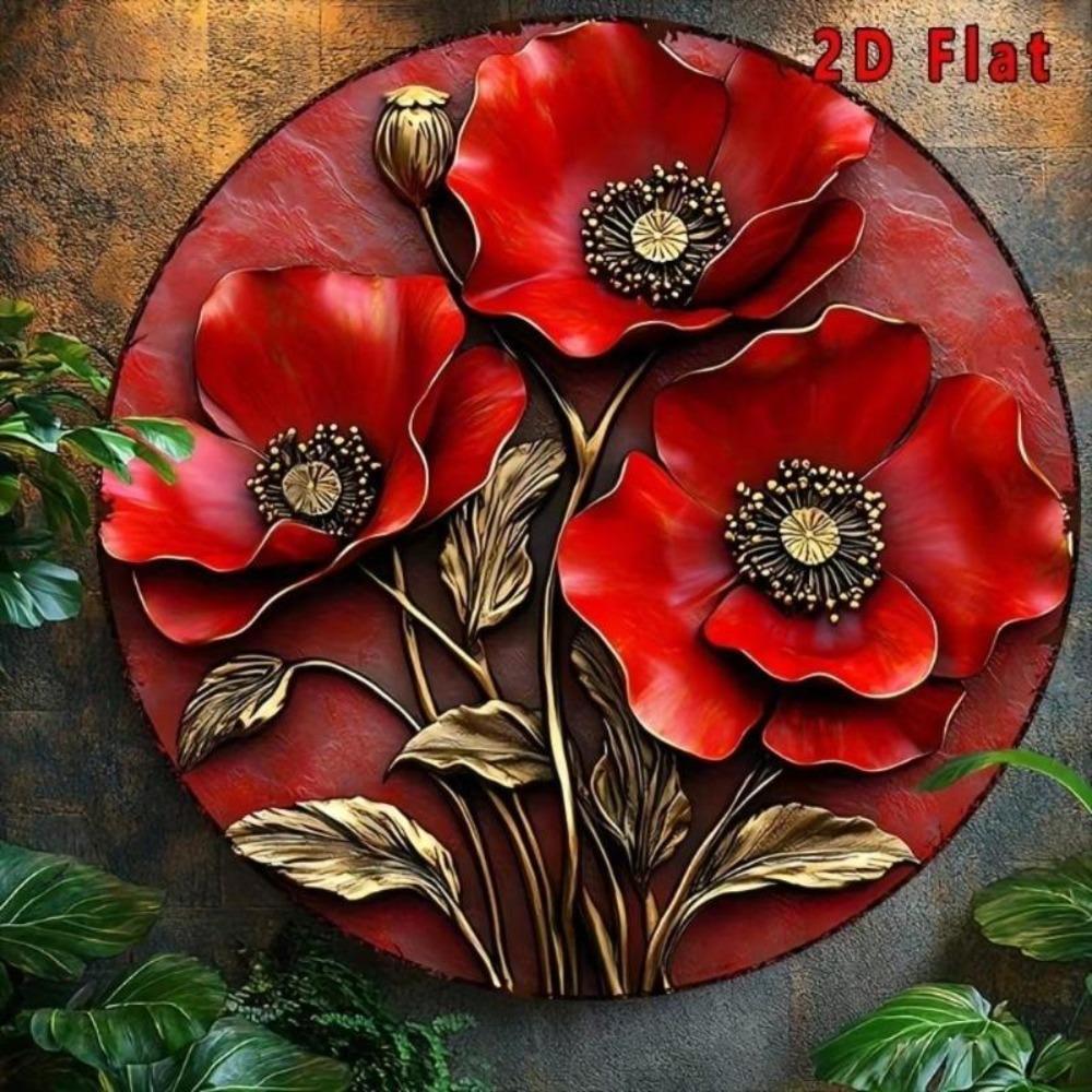 Red Poppy Metal Wall Art 2D Aluminum Sign Office Decor Home Bar Cafe