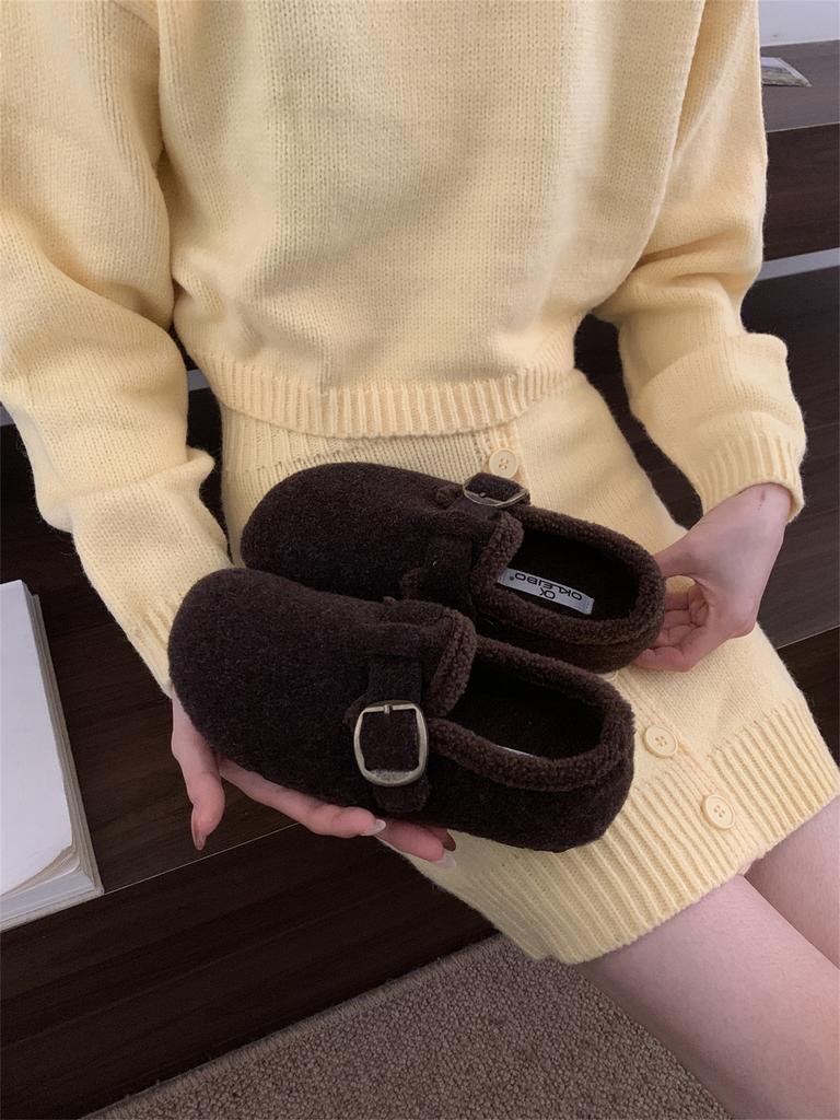 Huge Good-looking All-inclusive Birkenstocks, Velvet Two Cotton Shoes for Women's 2025 New Autumn and Winter Gray Birkenstocks, Hairy Single Shoes