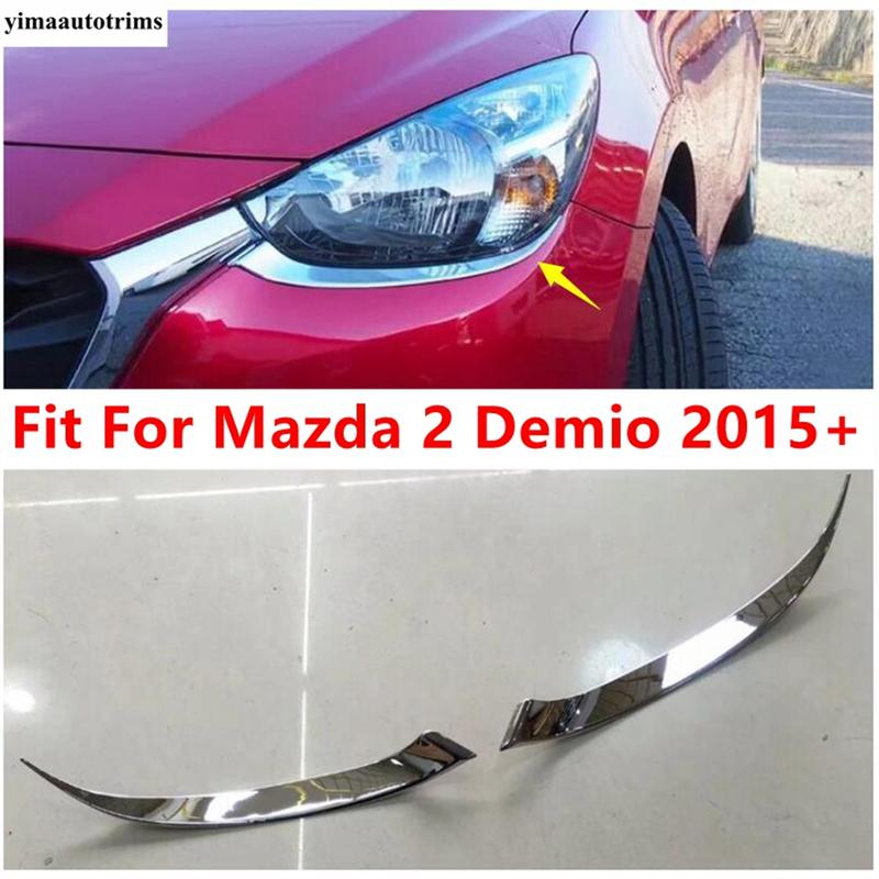 Front Headlight Head Light Lamp Eyebrow Eyelid Strip Cover Trim ABS Chrome Accessories Exterior For Mazda 2 Demio 2015 -