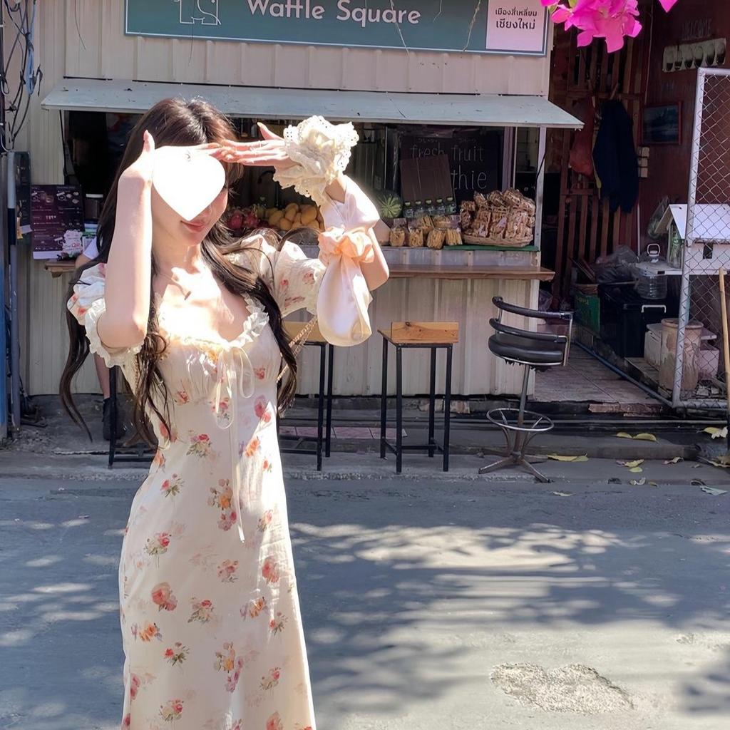 White Tower Women's Elegant Fairy Style Lace Dress - Summer/Autumn Korean Chic Long Dress