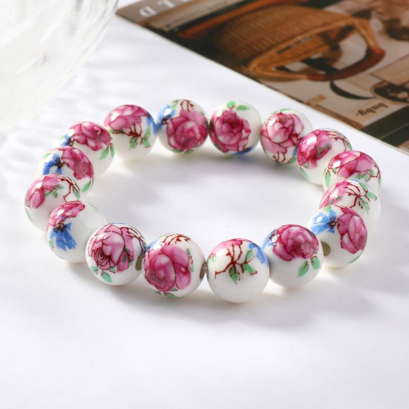 Ceramic beaded flower bracelet women's retro medium and high-end sense simple Jingdezhen bracelet.