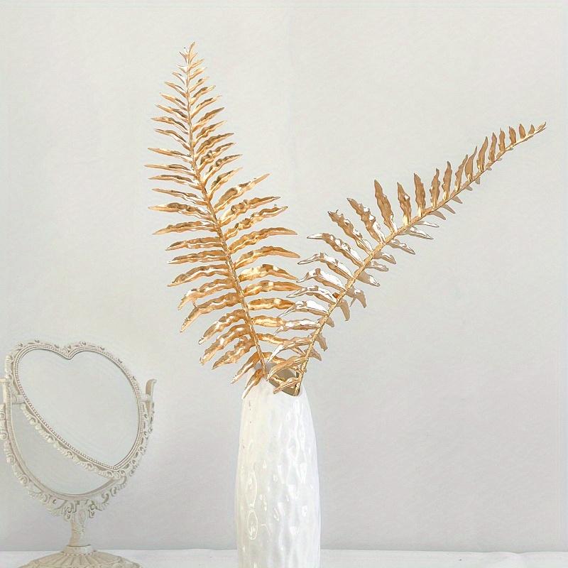 Gold Artificial Leaf Sticks Fake Plants Golden Plastic Leaf Fake Rose Leaves Faux Plant Bushes Artificial Plants for Indoor Outdoor Home