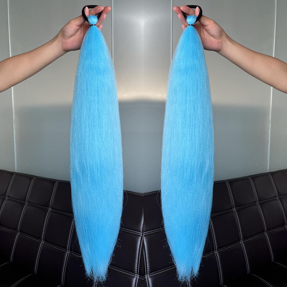 Păr Sintetic Coadă Dreaptă 2 Bucăți Cu Elastice Colorate Coadă Împletită Extensii de Păr Accesorii de Păr Pentru Femei 24inches