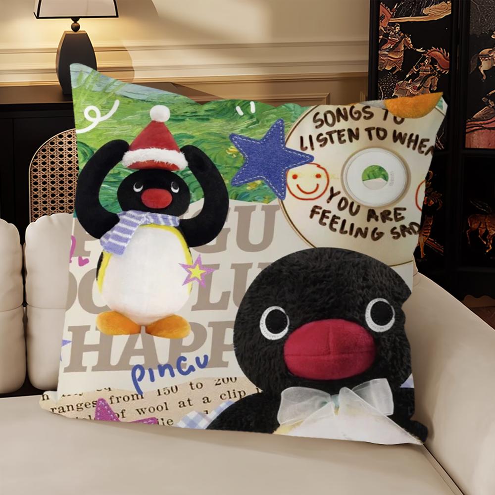 Pingu Cartoon Cute Pillow Case Sofa Living Room Bedroom Headboard Backrest Cushion Square Cushion Nap Time