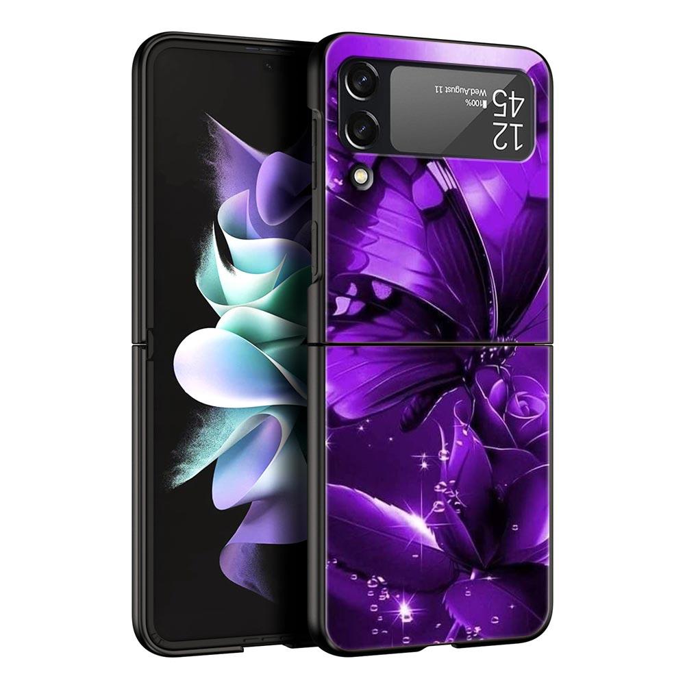 Art Purple Butterfly Hard PC Phone Case For Samsung Galaxy Z Flip 7 6 5 4 Black Cover For Galaxy Z Flip 3 Foldable Shell Fundas
