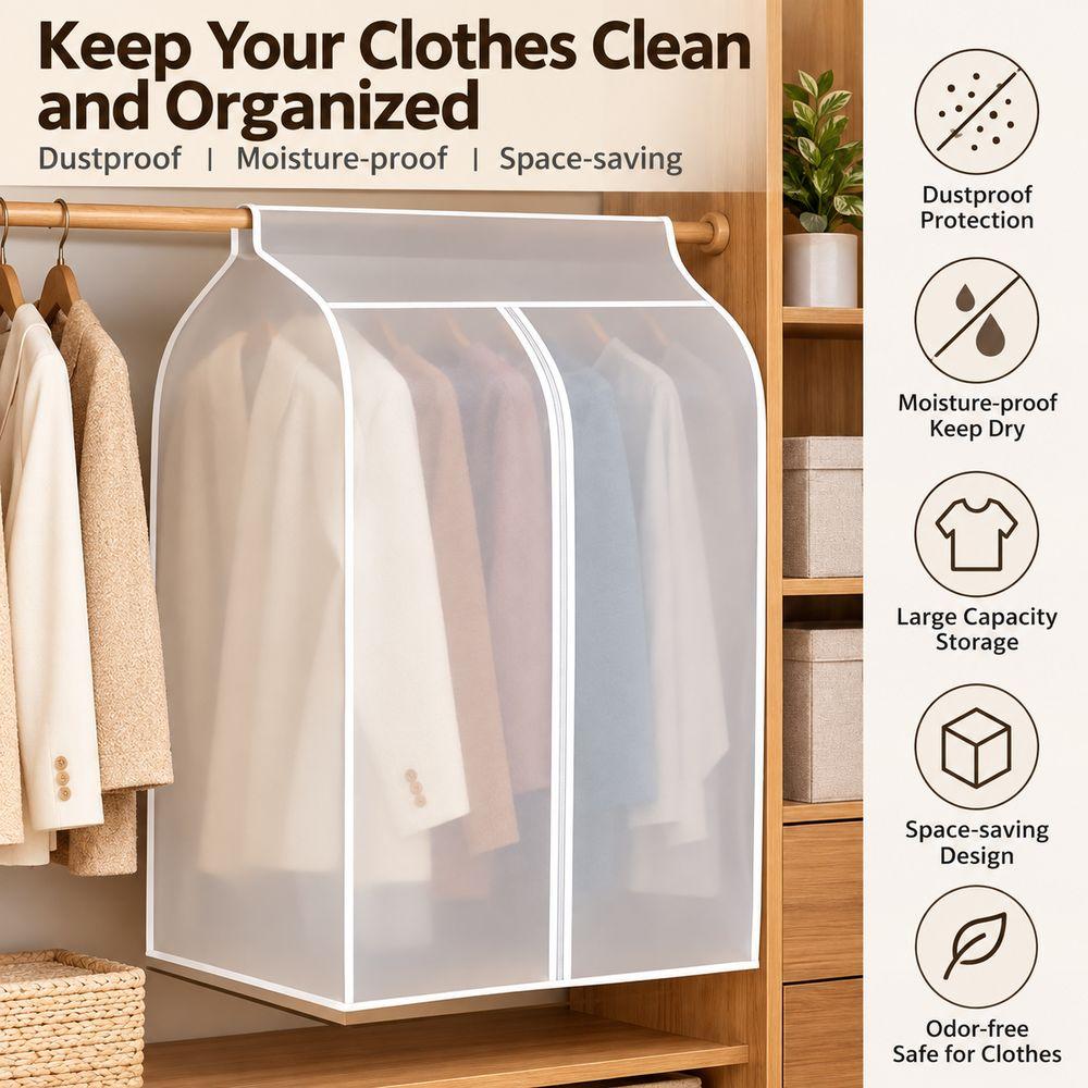 Translucent Garment Cover Hook And Loop Fasteners Clothing Organizer Dustproof Clothes Cover  Home