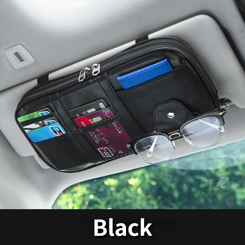 Car Sun Visor Organizer Clip Large Capacity Leather Sunshade Storage Bag Pouch Bill Pen Card Glasses Sunglasses Holder Mount
