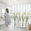 Daffodils & Dragonflies Shower Curtain, Vibrant Digital Art Print, White Daffodils With Dragonflies, Modern Bath Decor