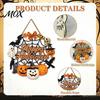 Scary Party Supplies Halloween Wooden Wreath Door Hanger Sign, Pumpkin Ghost Black Cat Witch Rustic Wall Art Bat Patterns, Hanging Plaque for