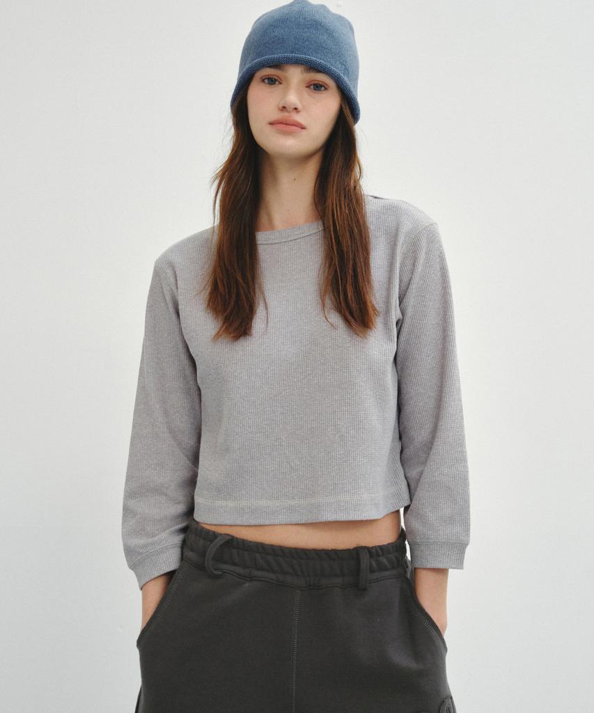 Cita Waffle Semi Crop T-Shirt_Ctt3003(Grey)