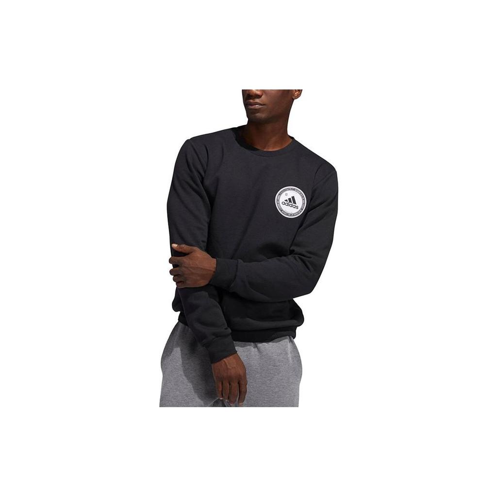 adidas Letter Pattern Printed Sports Crew Neck Warm Fleece Long Sleeve Sweatshirt Men Sweatshirt Black GE5523